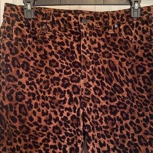 Talbots 12 Animal Print Cheetah Corduroy Pants Straight Leg Brown/Black pockets